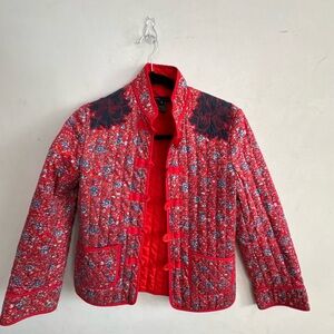 Marc Jacobs Red Quilted Floral Bomber Jacket with Navy Yoke